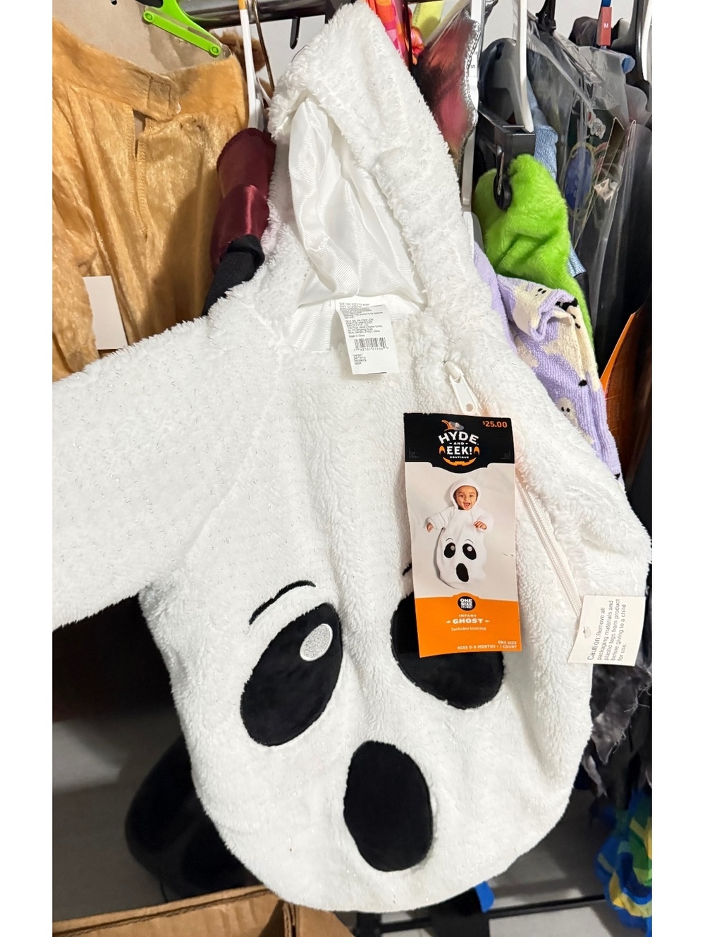 Hyde & Eek! Infant Ghost Halloween Costume One Size 0-6 Months Plush White Zipp